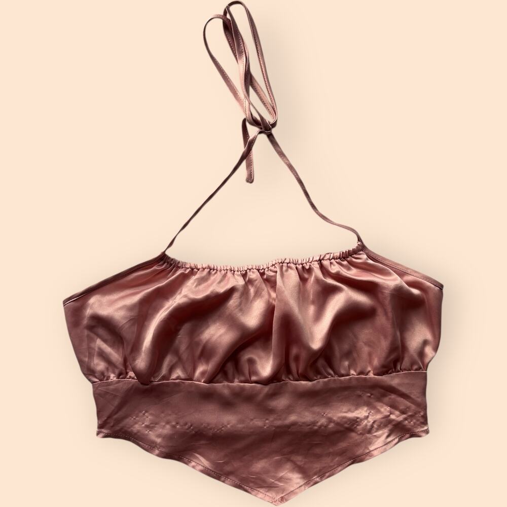 Melrose satin handkerchief hem halter crop top pink Y2K S